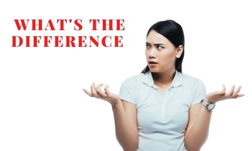 Woman Shrugging Looking at the words "what's the difference"